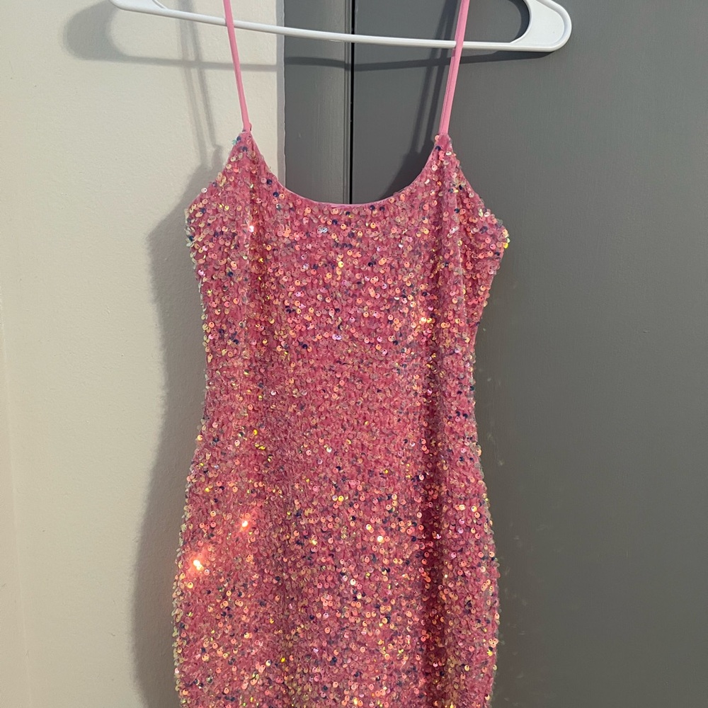 Pink Sequin Dress with Spaghetti Straps